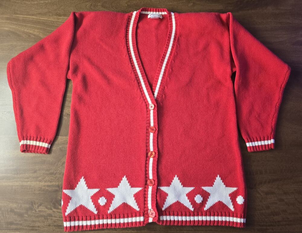 Vintage Talbot's Letterman Sweater 100% Cotton Red Stars Size SP